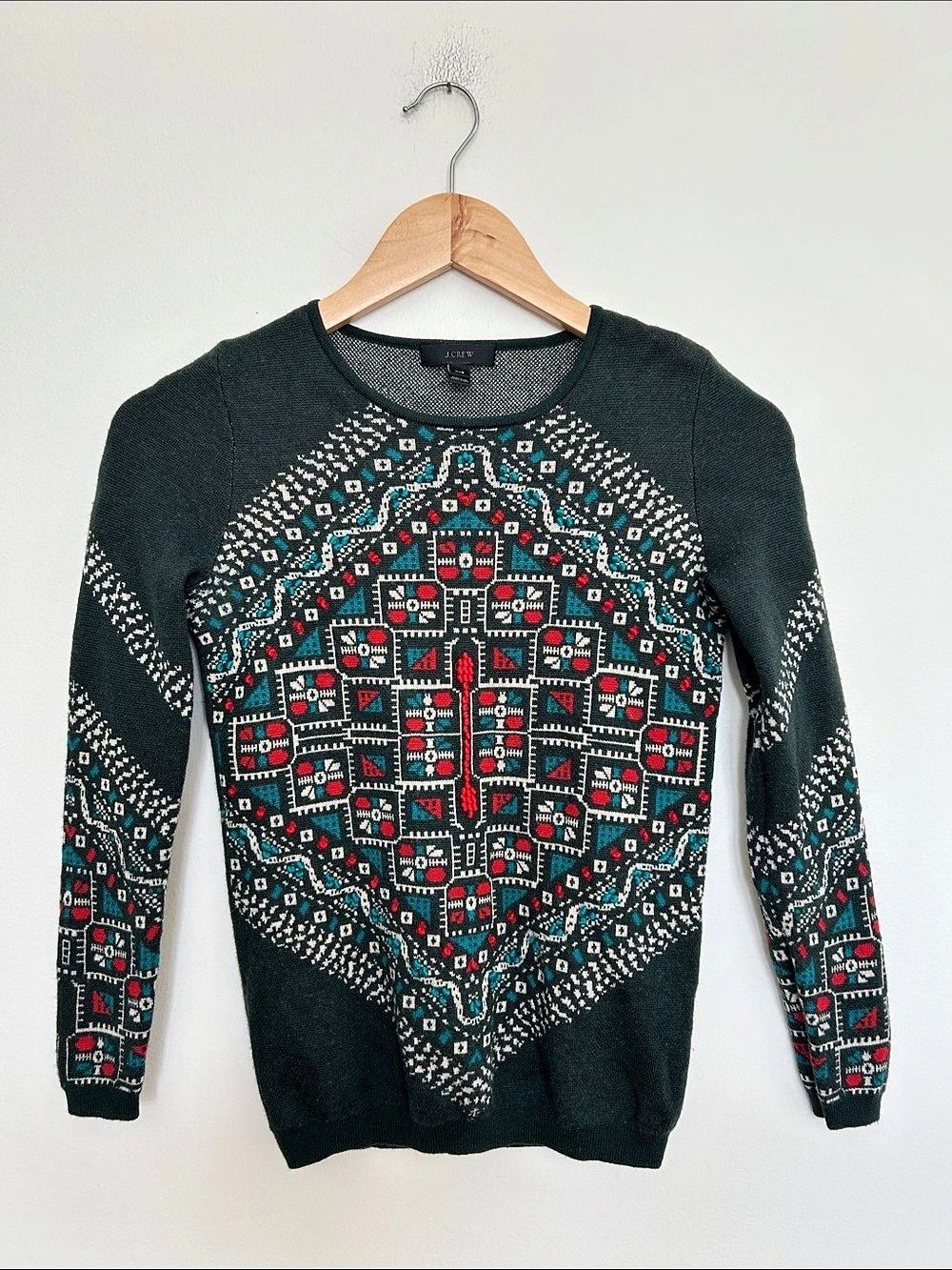 J.Crew Geometric Embroidered  Merino Wool Sweater Size XXS